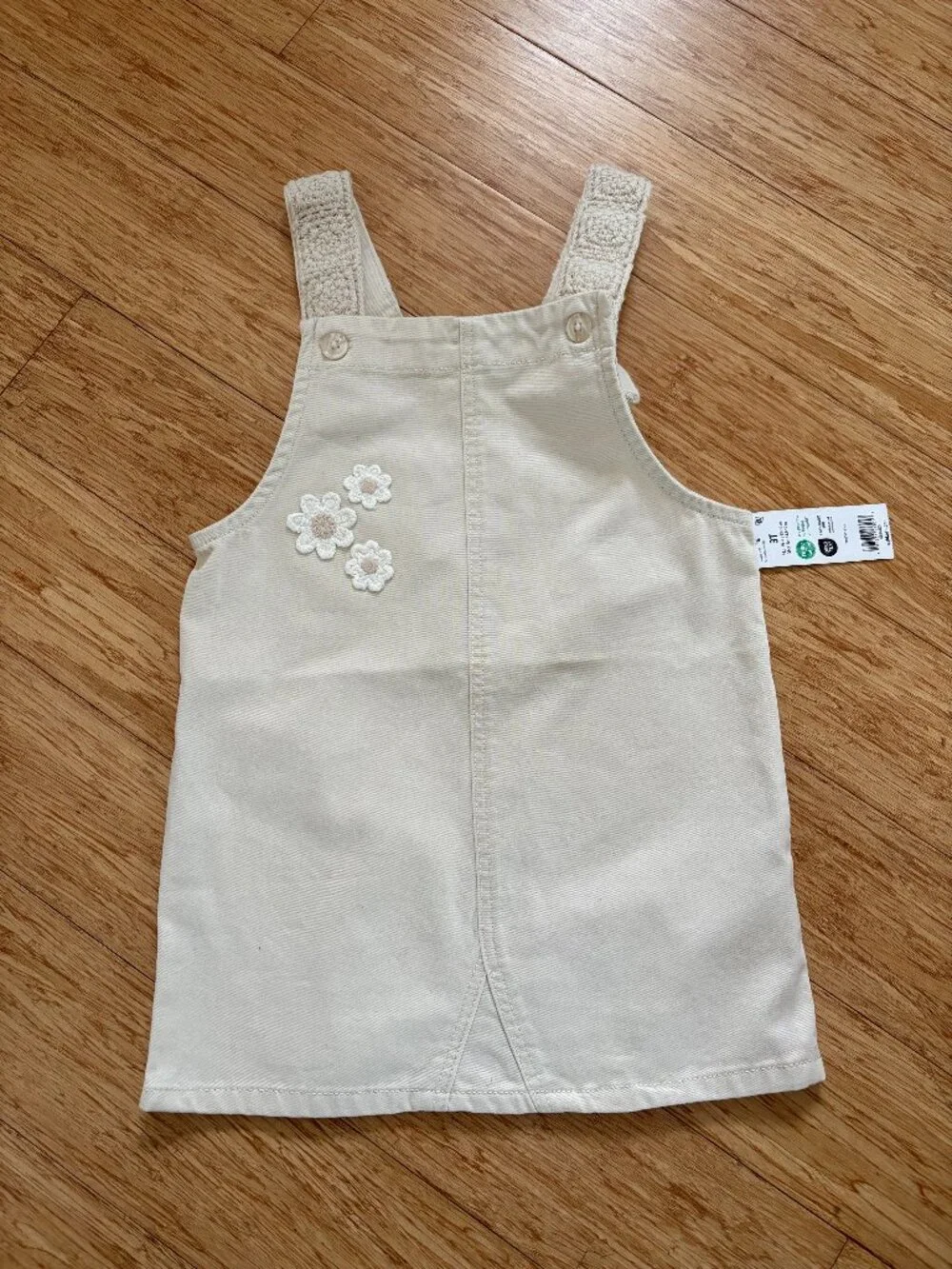 NWT Oshkosh Bgosh Overalls Shortalls Dress cream flowers Crochet 3T